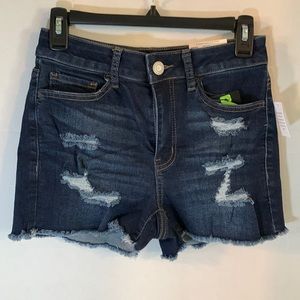 NWT: Juniors Size 5 Dark Denim Distressed High Rise Jean Shorts by SO